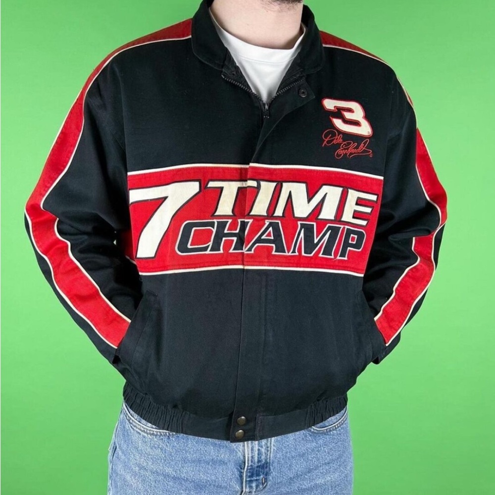 Dale Earnhardt 7 Time Champ Men’s Racing Jacket in Black Red Size XXL